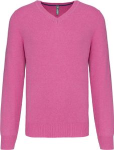 Kariban Herren Pullover Strick Zopfmuster Langarm Baumwolle V-Neck, Größe:S, Farbe:Candy Pink Heather