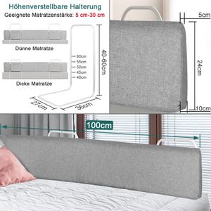 NAIZY Bettgitter Kinderbettgitter Bettschutzgitter Schutzgitter Bett Rausfallschutz Bett Bed Rail Bettkantenschutz, Höhenverstellbar Form Einstellbar für Kleinkinder und Baby (Grau, 180cm)
