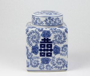 Fine Asianliving Chinesische Deckelvase Blau Weiß Porzellan Handbemalt Doppeltes Glück B16xT16xH22cm Dekorative Vase Blumenvase Orientalische Keramik Vase Dekoration Vase Moderne Tischdekoration Vase