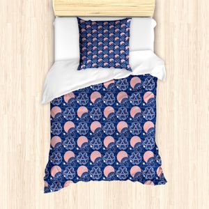ABAKUHAUS japanisch Bettbezug Set für Einzelbetten, Asiatische Kunstmotive, Milbensicher Allergiker geeignet mit Kissenbezug, Marineblau Schamesröte