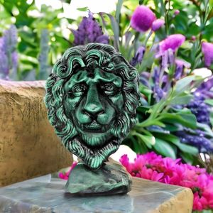 UHRIG Löwenkopf aus Gusseisen im Antik Stil, nostalgische Vintage Wanddekoration für Haus & Garten. Farbe: Antik Schwarz/Patinagrün
