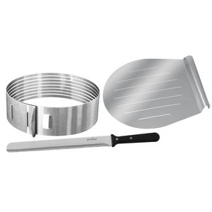 Zenker Tortenboden-Schneidhilfe Ø26 / 28 cm PATISSERIE, Torten-Set mit Tortenmesser & Tortenhebeboden, Torten-Zubehör aus Edelstahl (Farbe: Silber), Menge: 1 x 3er-Set