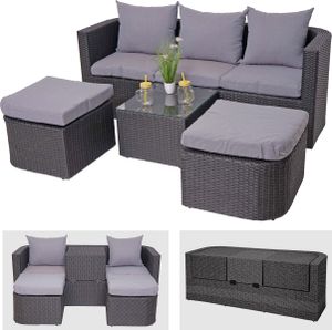 3in1-Garnitur MCW-J37, Garten-/Lounge-Set Sonneninsel, Spun Poly Poly-Rattan MVG  anthrazit, Kissen hellgrau