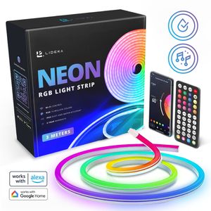 Lideka® NEON LED-Streifen 3m, RGB Neon LED Strip, App Steuerung WLAN und Fernbedienung, led leiste, Musik Sync, mit Alexa und Google Assistant, Deko
