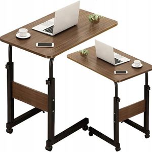 Stolík na notebook na kolieskach, mobilný stôl, nastaviteľná výška, hnedá farba, MUVU