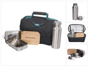 Toolbrothers Lunchpaket mit Makita Isoliertasche + Toolbrothers Fan Edelstahl Brotdose mit 2 Etagen und Bambus Decke 1340 ml + Edelstahl Trinkflasche 500 ml