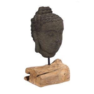 KAMENNÁ SOCHA | Betón | Socha Budhu, hlava Budhu, ťažká dekorácia Budhu, usmievajúci sa Budha na podstavci, dekoratívny predmet