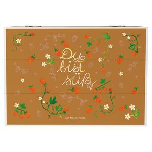 Mr. & Mrs. Panda 22 x 15 cm Holzkiste Erdbeeren Süß - Geschenk, Aufbewahrungsbox, Dekokiste, Geschenk Freundin, Naturliebhaber, positive Botschaft, Dekoration, Schatulle