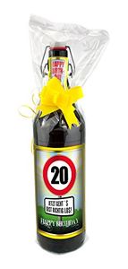 Geburtstag 20 Jahre - Herzlichen Glückwunsch - 1 Liter Flasche Bier in Folie und Schleife