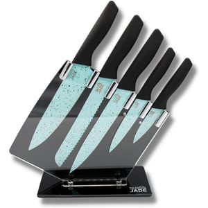Starlyf® Jade Knife Series + Stand – Messerset 6-tlg mit Messerständer, Set aus 5 Messern mit Jadepulverbeschichtung und passendem Messerständer aus Acryl  – Aus der TV Werbung