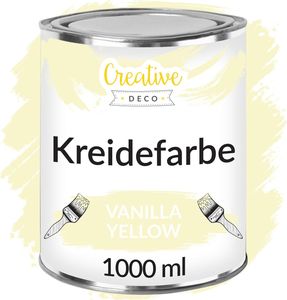 Creative Deco Vanillegelb Kreide-Farbe | 1000 ml-Dose | Kreidefarbe perfekt für Landhaus-Stil, Vintage-Stil, Decoupage, Möbel-Renovierung | Matt & abwaschbar | Wisch-Effekt und Gradient-Effekt möglich