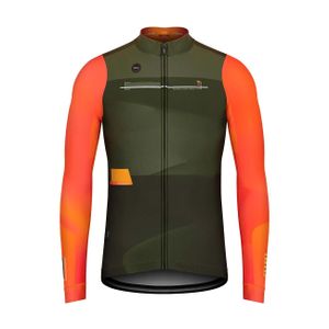 Zimný cyklistický dres GOBIK s dlhým rukávom - SUPERCOBBLE - oranžová/zelená 2XL