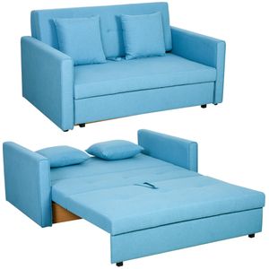 HOMCOM Sofa rozkładana 2-osobowa z funkcją spania, sofa tapicerowana ze schowkiem, poduszki oparciowe, sofa rozkładana do salonu, polibawełna, drewno, jasnoszara, 152 x 101 x 81 cm