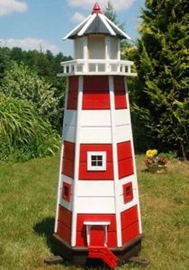 XXL Premium Holz-Leuchtturm 140cm Roter Sand + Solar LED Beleuchtung rot/weiss