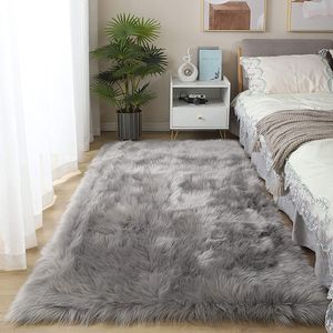 Teppich 90*160cm Langflor Shaggy Teppiche für Wohnzimmer flauschig Bettvorleger Schlafzimmer Outdoor Grau