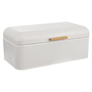 Orion Brotkasten Brotdose Küchenbehälter zur Brotlagerung weiß aus Metall mit Bambusgriff WHITELINE 42x24x16,5 cm