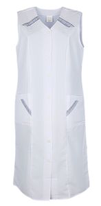 Damenkittel ohne Arm Kochschürze Kittel Schürze Knopfkittel einfarbig Hauskleid, Größe:58, Farbe:weiß