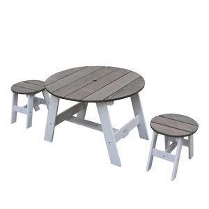 AXI Picknicktisch Set für Kinder aus Holz | Runder Kindertisch für den Garten mit 2 Hockern in Grau & Weiß | Picknick Tisch Rund