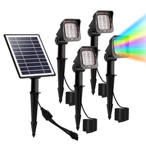Heilmetz Solar Gartenleuchten Außen Beleuchtung mit Erdspieß RGB 3 Lichtfarbe Automatischer Schalter (4 Leuchten und 1 Solarpanel)