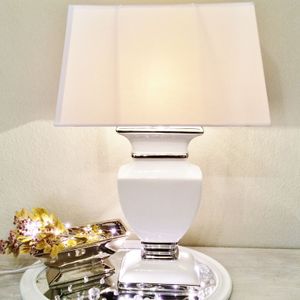 Keramik Lampen Lampenfuß Lampenschirm Tischlampe Nachttischlampe Tischleuchte WHITE LADY 34 cm (Fuß: Weiß - Schirm: Weiß)