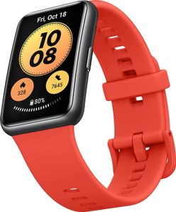 Huawei Watch Fit New Smart Watch, Schwarz, Silikongurt in Pomelo Red
