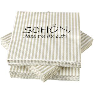 Servietten im praktischen 100er Pack ( 5x20 ) 33 x 33 cm, 3-lagig, 1/4 Falz - mit Motiv ( Schön das du da bist ) - FSC-Zertifizierte Mundtücher