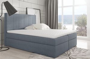 Boxspringbett BOLLO , Pocket Matraze Topper , 140 x 200 cm , ( Blau - Inari 81 )