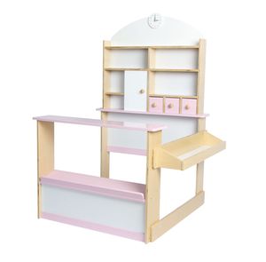 Kaufladen Kinder Kaufmannsladen Holz Verkaufsstand mit 3 Schubladen Schrank Uhr Theke Seitentheke Farbe Rosa