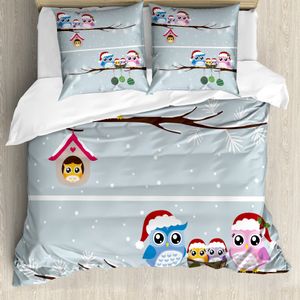 ABAKUHAUS Eule Bettbezugs Set Für Doppelbetten, Eulen mit Santa Hats, Milbensicher Allergiker geeignet mit Kissenbezügen, Bunt