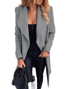 Frauen Wolljacke Herbst Reverskragen Mantel Strickjacke Langarm Overlocknaht,Farbe:Grau,Größe:2Xl