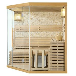 Juskys Tradiční saunová kabina / finská sauna Espoo200 s kamennou stěnou Premium - 200 x 200 cm 8 kW