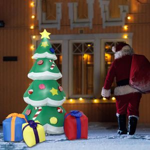 UISEBRT Aufblasbarer Weihnachtsbaum  XXL 180cm LED-Beleuchtung Weihnachtsbaum-Karussell Aufblasbar Baum Baum Weihnachten Deko 3 Geschenkbox Grün mit Eingebauten LED-Lichtern