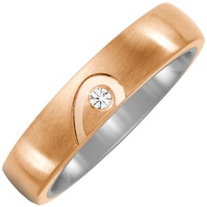 Gr. 60 - Partner Ring Halbes Herz aus Titan und Bronze 1 Diamant Brillant Partnerring