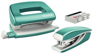 LEITZ Heftgerät & Locher Set Mini Nexxt WOW eisblau