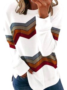 Damen Herbst Winter Langarm Streifen Blusen Casual Loose T-Shirts,Farbe: Weiß,Größe:L