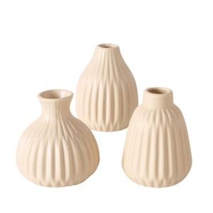 Boltze Dekovasen 3er Set "Esko" aus Keramik in beige H11cm, Vase