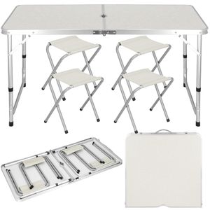 Campingtisch 4 Hocker Tisch-Hocker-Set höhenverstellbar 60 x 120 cm