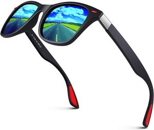Polarisierte Sonnenbrillen für Männer und Frauen, modische Vintage-Sonnenbrille, quadratische Retro-Sonnenbrille, Fahren Angeln Golf HD UV400-Spiegelbrillen(Schwarzer Rahmen/blaues Film)