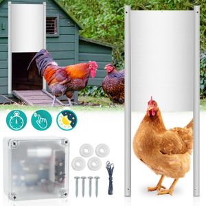 Jopassy Automatische elektrische Hühnerklappe inkl Alu-Hühnertür Lichtsensor und Zeitsteuerung 22x32cm Türöffner Hühnerstall öffner Kit