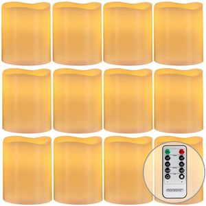 MONZANA® LED Kerzen XL mit Timerfunktion 2-8H flackernde Flamme Fernbedienung mit Batterien Warmweiß Teelichter-Set 4,5CM Echtwachs Dimmbar Elektrisch