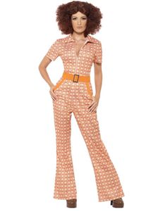 70er Jahre Disco Damenkostüm Jumpsuit orange