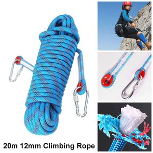 20m 12mm Kletterseil Sicherheitsseil mit Karabinerhaken Seil Sicherung Outdoor