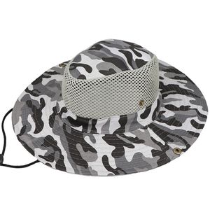 Modischer Outdoor-Fischer-Eimer-Boonie-Hut mit breiter Krempe, Tarnung, UV-Schutz, Weiß-Grau Modischer Outdoor-Fischer-Eimer-Boonie-Hut mit breiter Krempe, Tarnung, UV-Schutz, Weiß-Grau