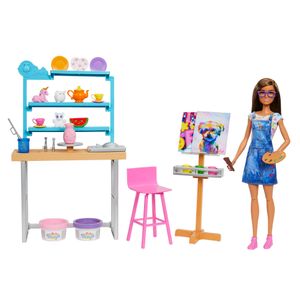 Barbie Wellness Kunst- & Kreativ-Atelier, Barbie-Puppe (ca. 30 cm), über 25 kreative Zubehörteile für Töpfern und Malerei, für Kinder von 3 bis 7 Jahren
