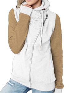 Damen Kordelkordeljacken Winter Warme Farbblock Jacke Fleece Reißverschluss Outwear Strickjacken, Farbe: Weißer Khaki, Größe: M