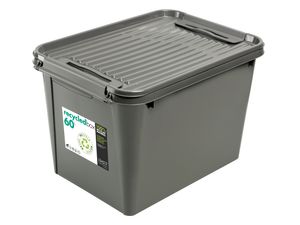 Aufbewahrungsbox Recyclet mit Deckel und Rollen 60L grau 55 cm