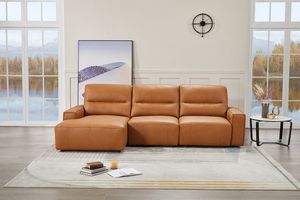 KAWOLA Big Sofa motorischer Sitzvorzug Leder DORI cognac,  Longchair links