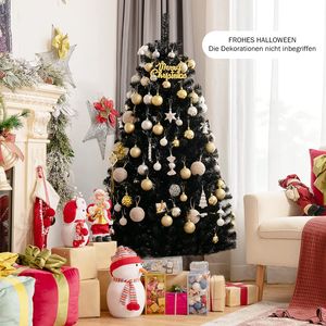 COSTWAY 150cm LED Weihnachtsbaum mit lila Leuchten, Künstlicher Tannenbaum schwarz, Dekobaum für Halloween und Weihnachten, Kunstbaum mit Klappsystem und Metallständer