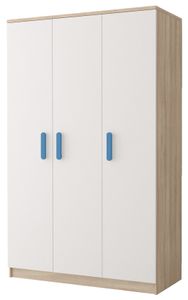 Drehtürenschrank Kleiderschrank Schrank SONOMA/WEISS 120CM GRIFFE BLAU - JONAS 19