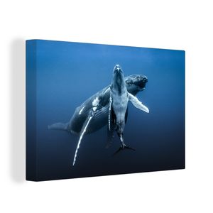 OneMillionCanvasses® - Leinwandbilder -Bild auf Leinwand Wandbild Leinwandbild Wal - Meer - Blau, 30x20 cm, Kunstdruck Wandkunst Wohnzimmer Schlafzimmer